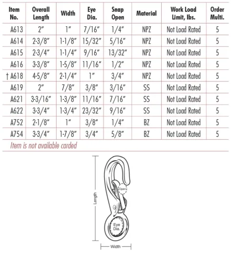 Utility Spring Hooks, Fixed Eye